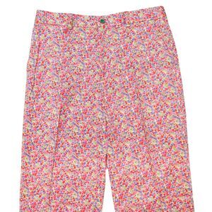 Mens 32 Pink Floral Print Pants Cotton Flat Front Straight Fit Dress Trousers